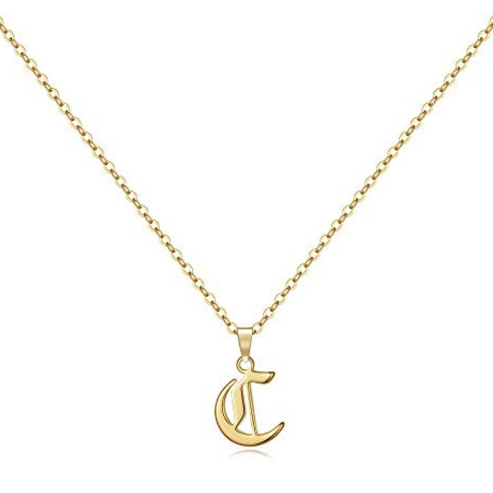 Gold Old English Initial Necklace - Letter C​